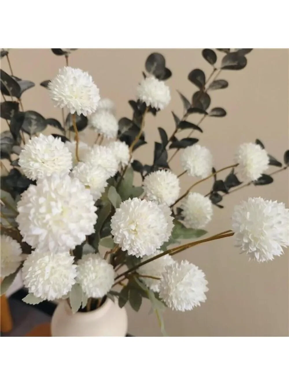 White Faux Flowers with Eucalyptus Stems for Vase Decor Centerpiece Wedding